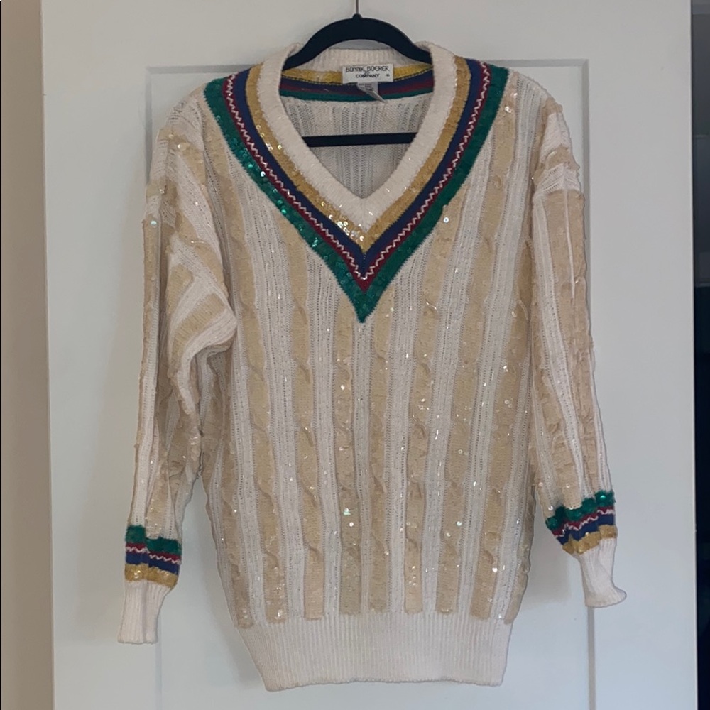 Chic V-Neck Sweater with Sequin Details